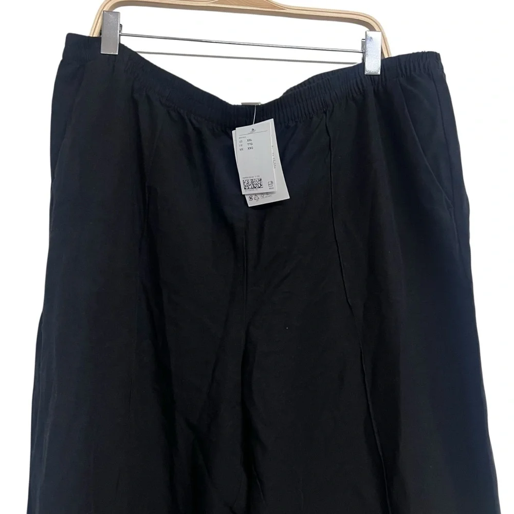 New H&M Elegant Black Linen Blend Pants Old Money Minimalist‎ Wide Leg XXL